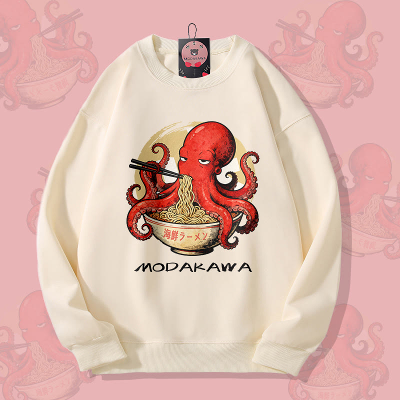 MODAKAWA Unisex-Sweatshirt mit Oktopus-Ramen-Motiv - Beige - 5XL - image 2