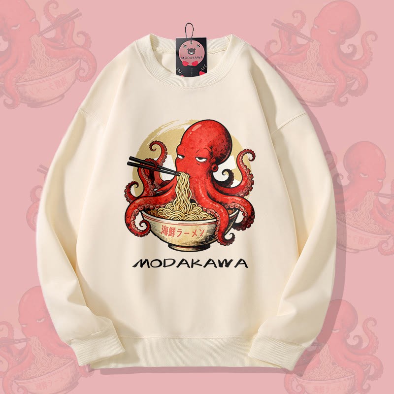 MODAKAWA Unisex-Sweatshirt mit Oktopus-Ramen-Motiv - Beige - 5XL - image 2