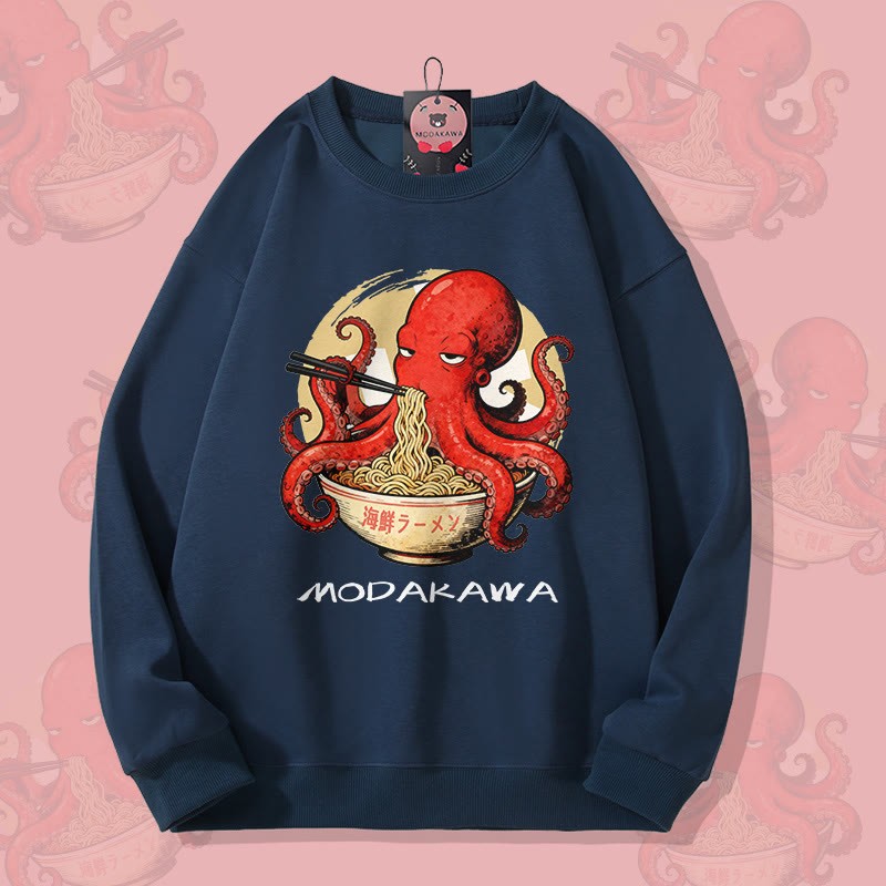 MODAKAWA Unisex-Sweatshirt mit Oktopus-Ramen-Motiv - Purplish Blue - 5XL - image 1