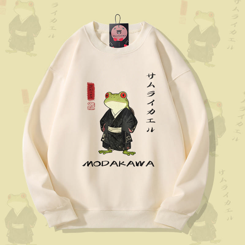 MODAKAWA Samurai Frosch Grafik Unisex Sweatshirt - Beige - 5XL - image 2
