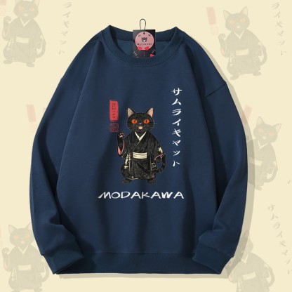 MODAKAWA Unisex-Sweatshirt mit Samurai-Katzen-Motiv - Purplish Blue - 5XL - image 2