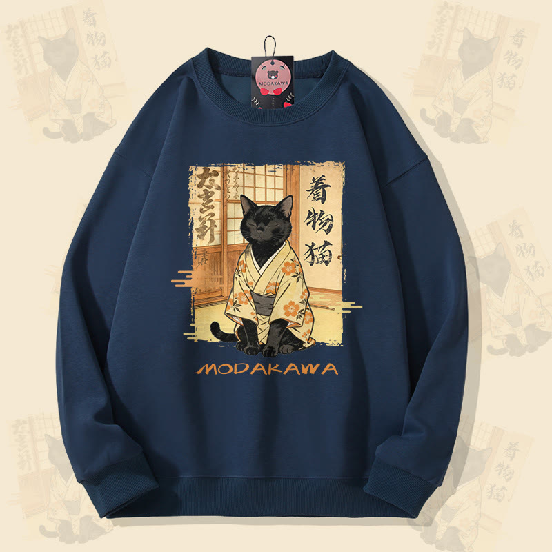 MODAKAWA Kimono Katzen-Grafik Unisex Sweatshirt - Purplish Blue - 5XL - image 2