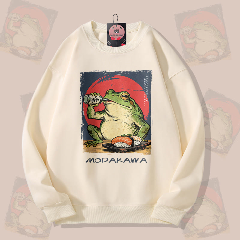 MODAKAWA Unisex-Sweatshirt mit Froschmotiv und Sake-Motiv - Beige - 5XL - image 2