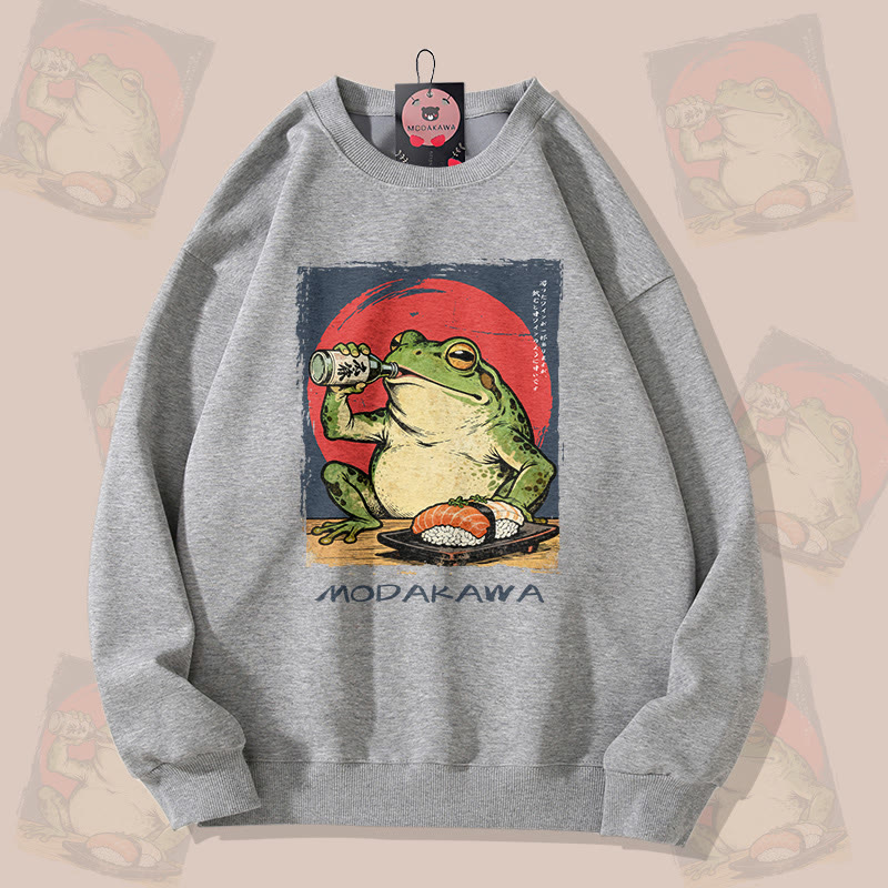 MODAKAWA Unisex-Sweatshirt mit Froschmotiv und Sake-Motiv - Grey - 5XL - image 1