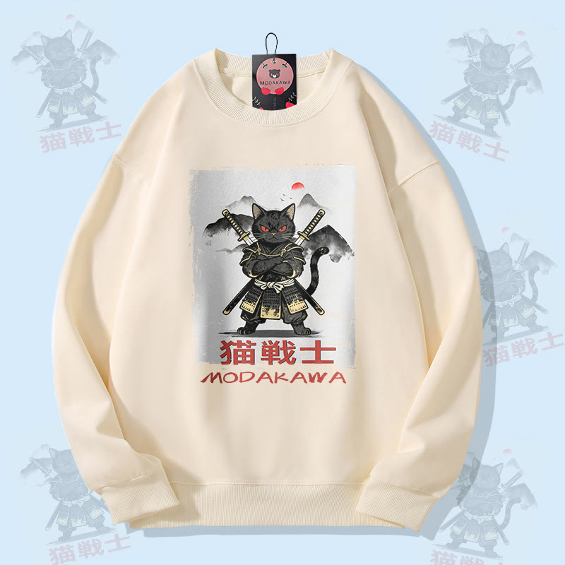 MODAKAWA Unisex-Sweatshirt mit Samurai-Katzen-Motiv - Beige - 5XL - image 2