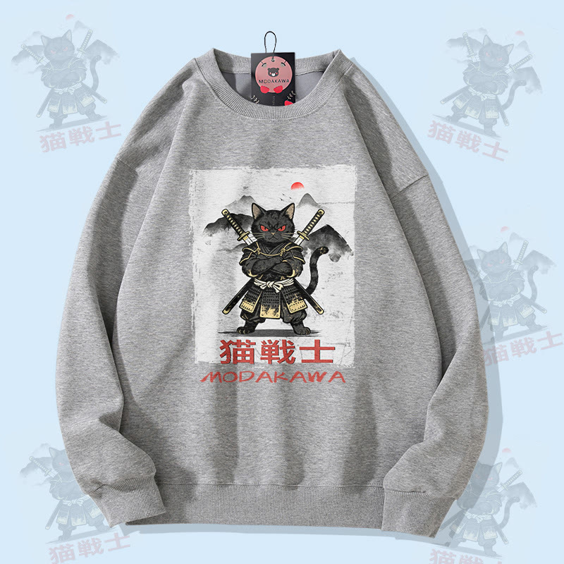 MODAKAWA Unisex-Sweatshirt mit Samurai-Katzen-Motiv - Grey - 5XL - image 3