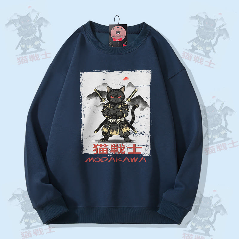 MODAKAWA Unisex-Sweatshirt mit Samurai-Katzen-Motiv - Purplish Blue - 5XL - image 1