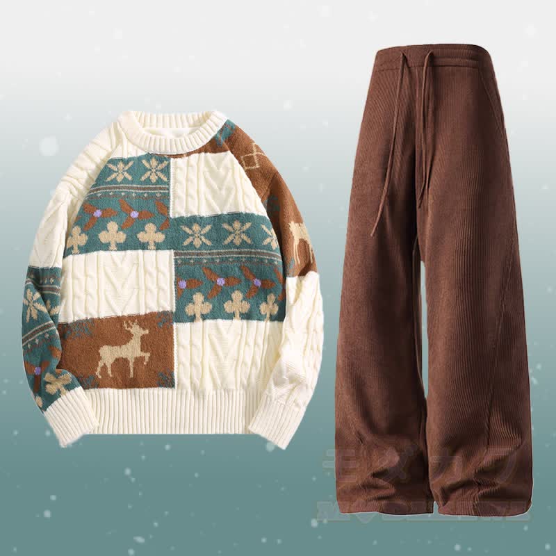 Zweiteiliger Pullover mit Farben -Fleecefutter und Cordhose - Satz B - 2XL - image 2