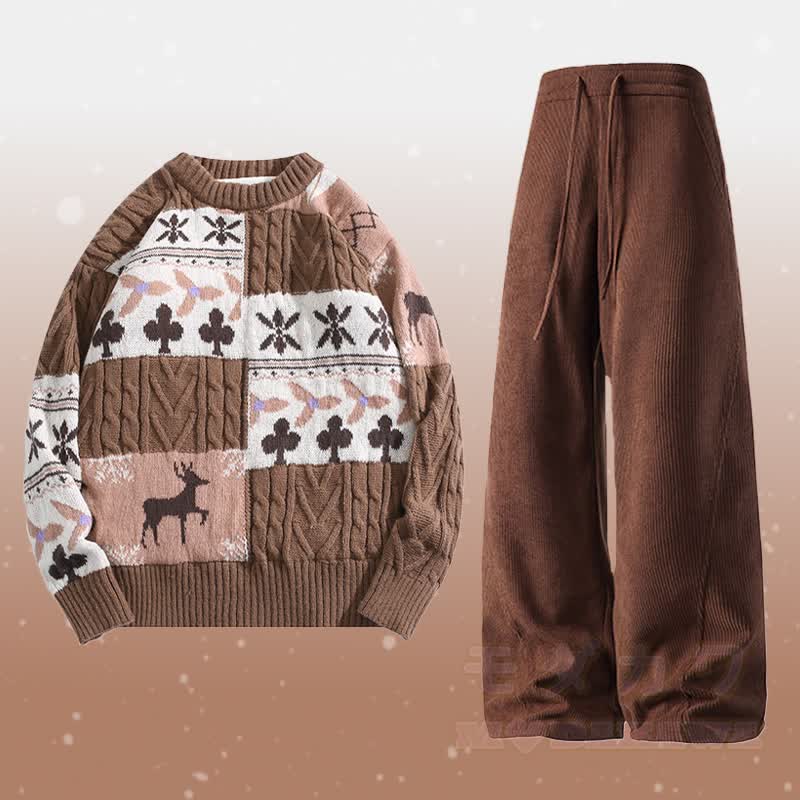 Zweiteiliger Pullover mit Farben -Fleecefutter und Cordhose - Satz A - 2XL - image 1