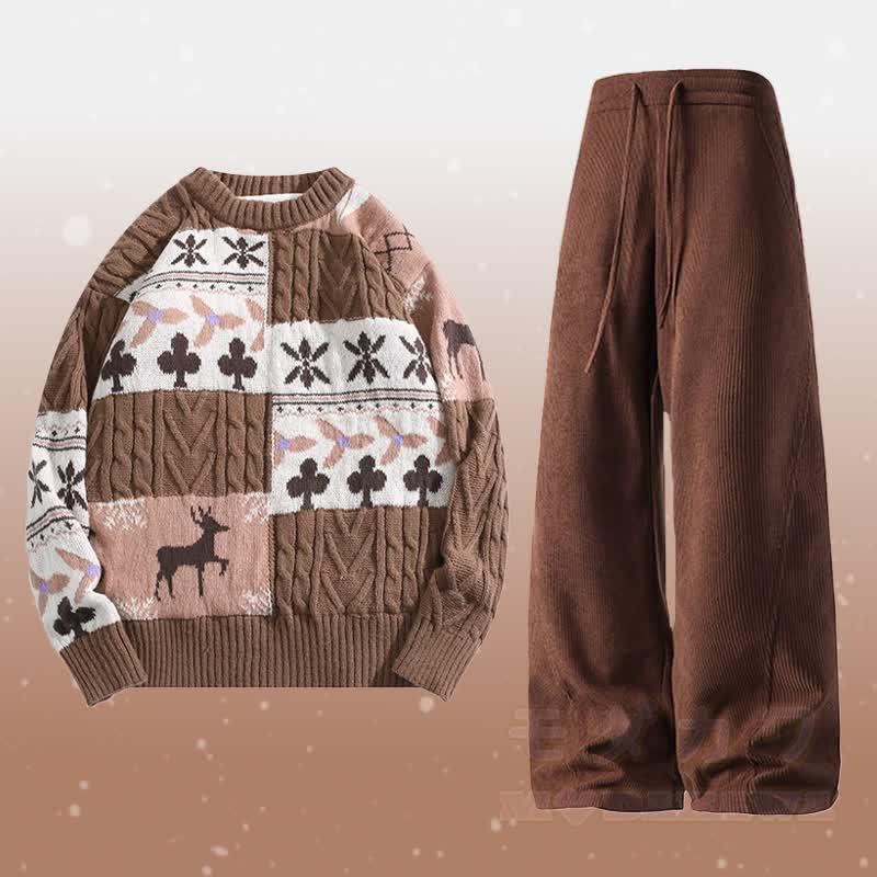 Zweiteiliger Pullover mit Farben -Fleecefutter und Cordhose - Satz A - 2XL - image 1