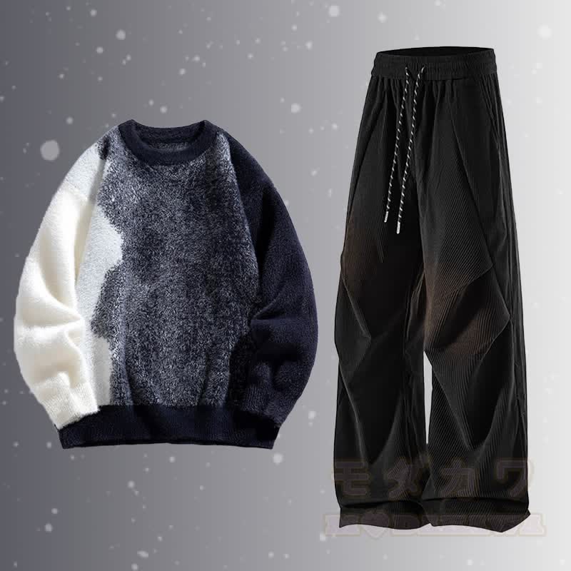 Farbverlauf-Pullover mit flauschigem Unterkleid und Cordhose (zweiteilig) - Satz B - 3XL - image 2