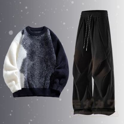 Farbverlauf-Pullover mit flauschigem Unterkleid und Cordhose (zweiteilig) - Satz B - 3XL - image 2