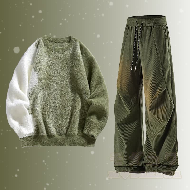 Farbverlauf-Pullover mit flauschigem Unterkleid und Cordhose (zweiteilig) - Satz A - 3XL - image 1