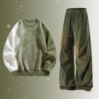 Farbverlauf-Pullover mit flauschigem Unterkleid und Cordhose (zweiteilig) - Satz A - 3XL - image 1