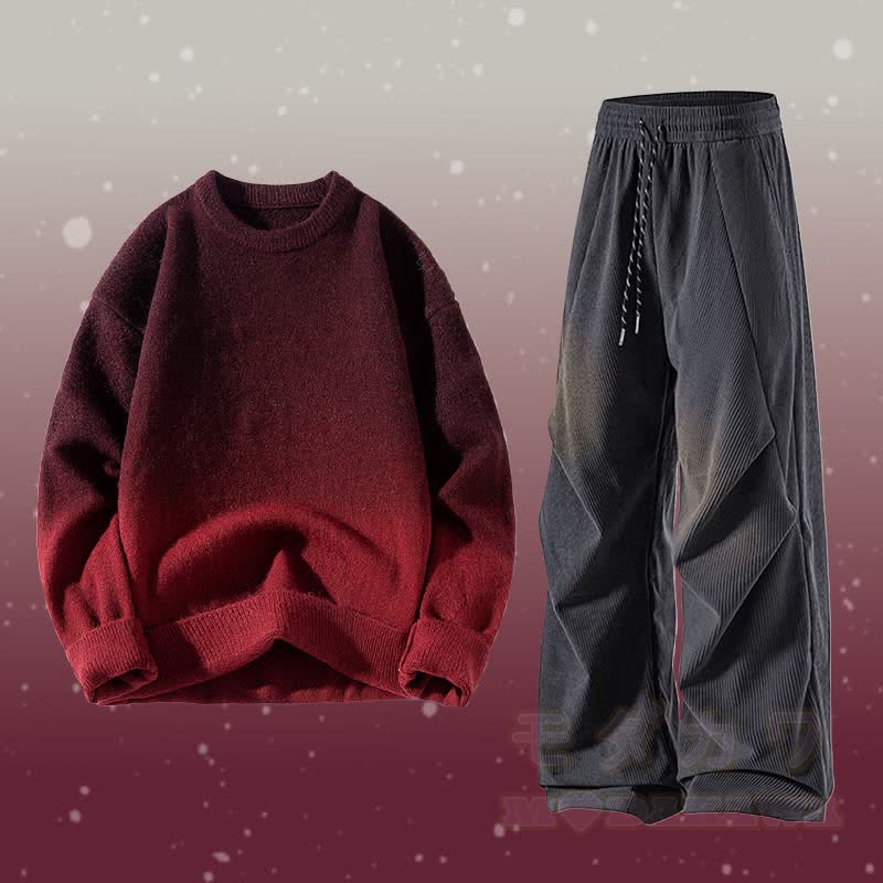 Zweiteiler: Strickpullover mit Farbverlauf und Cordhose - Satz B - 3XL - image 2