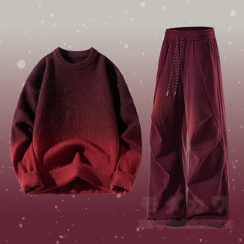 Zweiteiler: Strickpullover mit Farbverlauf und Cordhose - Satz A - 3XL - image 1