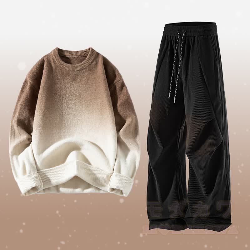 Zweiteiler: Strickpullover mit Farbverlauf und Cordhose - Satz D - 3XL - image 4