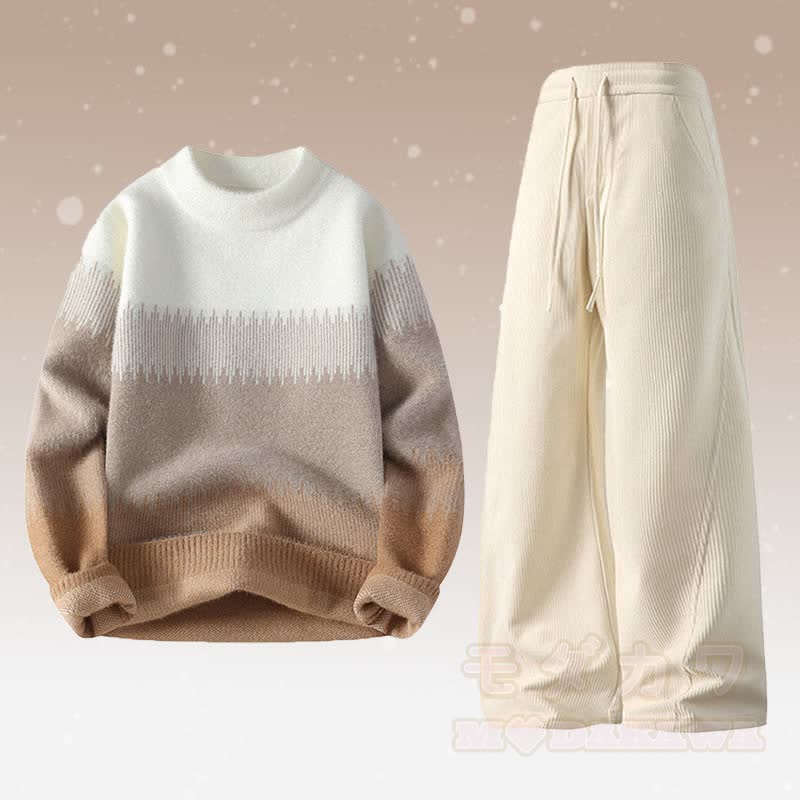 Zweiteiliges Set aus Strickpullover und Cordhose in Farben -Optik - Satz B - 4XL - image 2