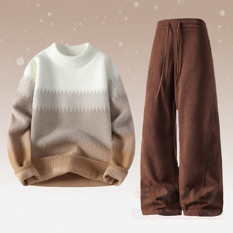 Zweiteiliges Set aus Strickpullover und Cordhose in Farben -Optik - Satz A - 4XL - image 1