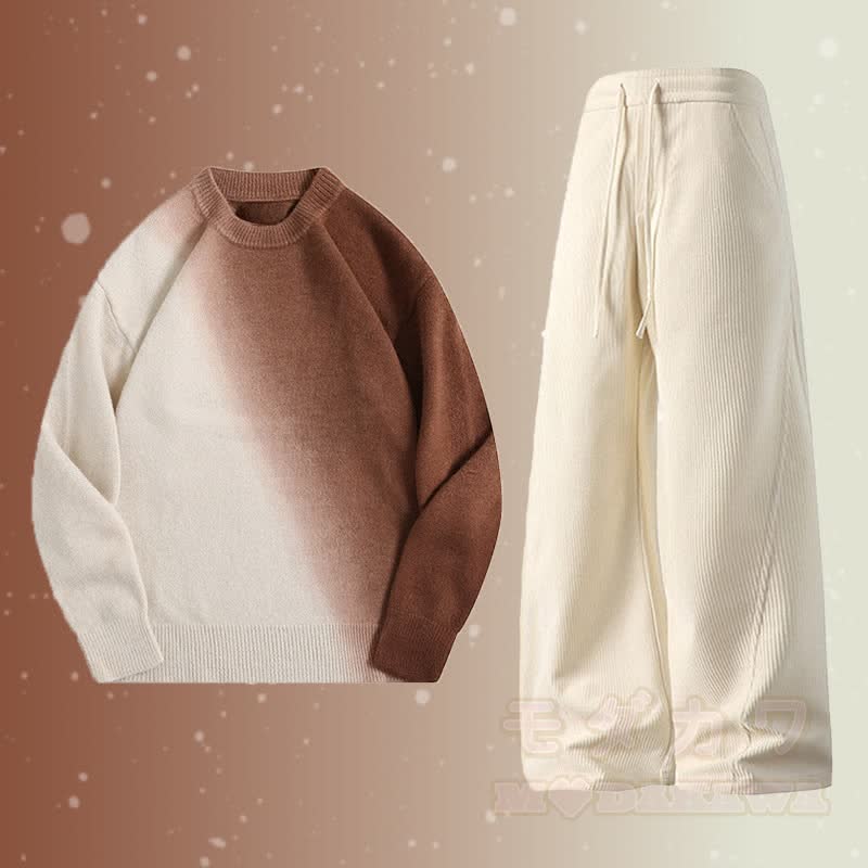 Zweiteiler: Strickpullover mit Farbverlauf und Cordhose - Satz B - 2XL - image 2