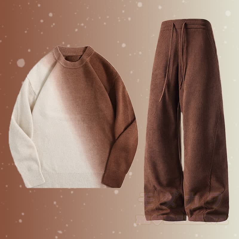 Zweiteiler: Strickpullover mit Farbverlauf und Cordhose - Satz A - 2XL - image 1