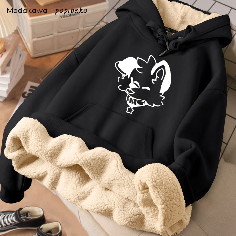 MODAKAWA X popipeko Joyful Puppy Grafik Winterhoodie mit dickem Fleecefutter - Black - 2XL - image 5