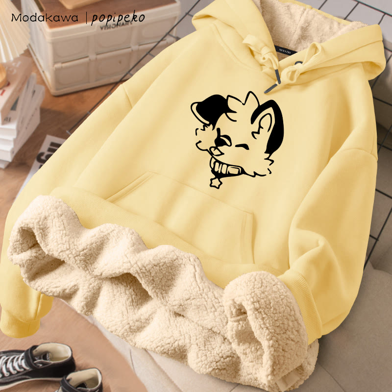 MODAKAWA X popipeko Joyful Puppy Grafik Winterhoodie mit dickem Fleecefutter - Yellow - 2XL - image 3