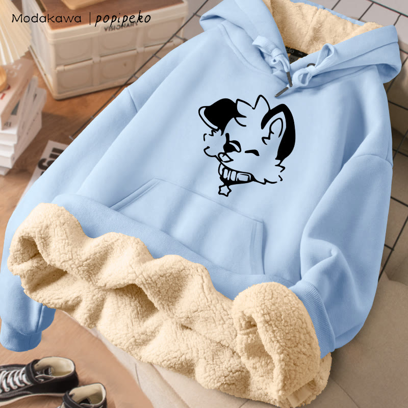 MODAKAWA X popipeko Joyful Puppy Grafik Winterhoodie mit dickem Fleecefutter - Blue - 2XL - image 2