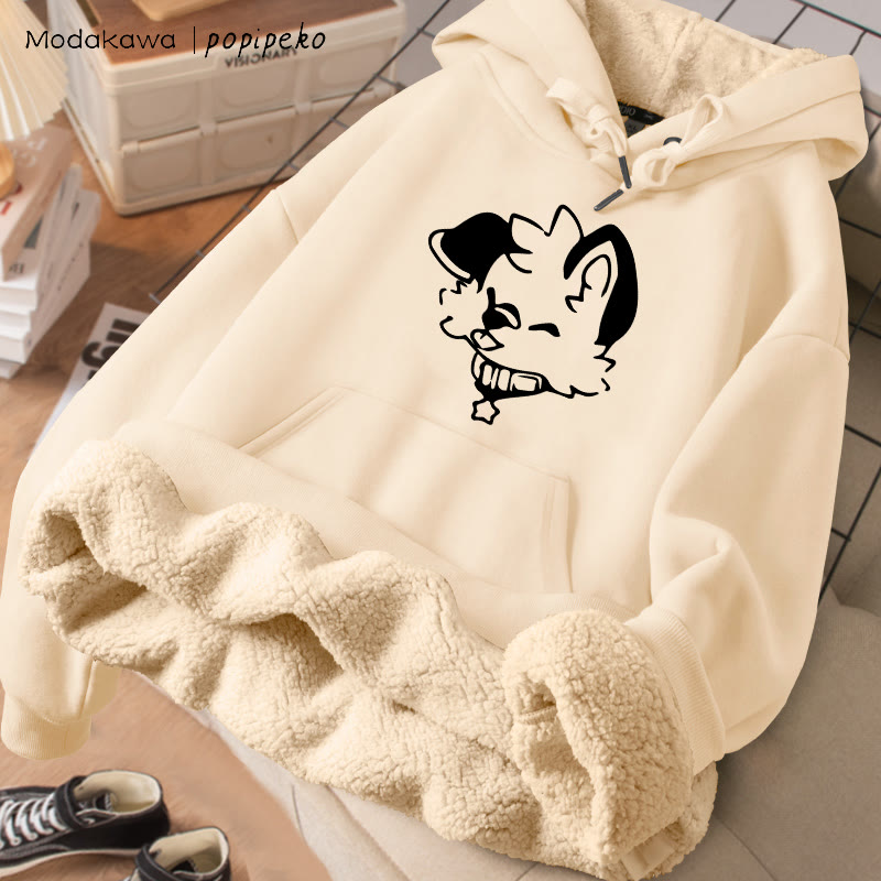 MODAKAWA X popipeko Joyful Puppy Grafik Winterhoodie mit dickem Fleecefutter - Apricot - 2XL - image 1