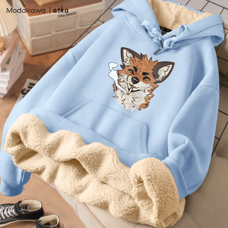 MODAKAWA X atka Fox Smoking Graphic Dick Fleecegefütterter Winterhoodie - Blue - 2XL - image 2
