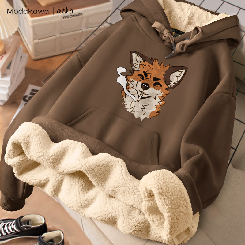 MODAKAWA X atka Fox Smoking Graphic Dick Fleecegefütterter Winterhoodie - Brown - 2XL - image 1