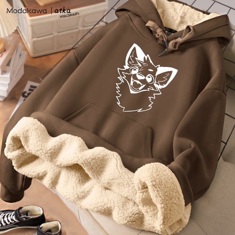 MODAKAWA X atka Winterhoodie mit verspieltem Fuchsmotiv, dick gefüttert mit Fleece - Brown - 2XL - image 2