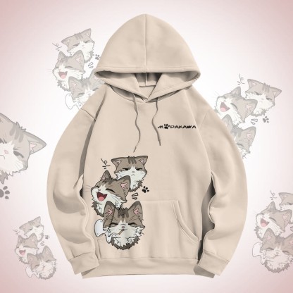 MODAKAWA Kapuzenpullover mit niedlichem Katzenmotiv - Apricot - 5XL - image 1