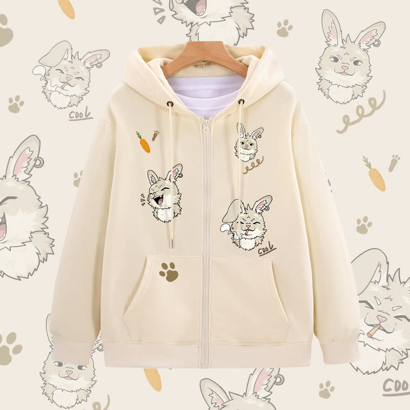 MODAKAWA Kapuzenpullover mit Reißverschluss und niedlichem Hasenmotiv - Apricot - 5XL - image 1