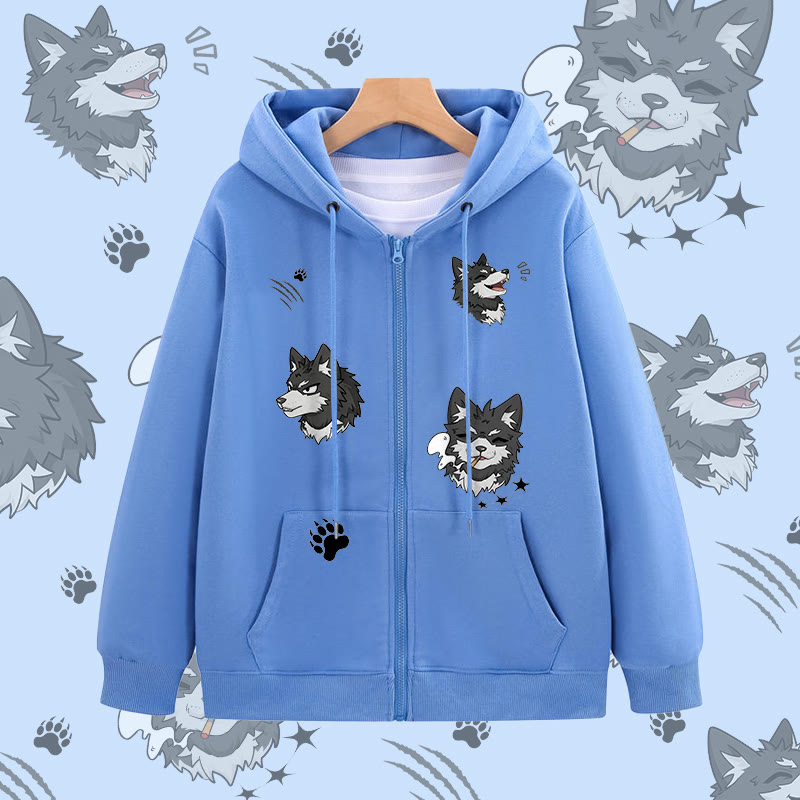 MODAKAWA Kapuzenpullover mit Reißverschluss und fröhlichem Welpenmotiv - Blue - 5XL - image 1