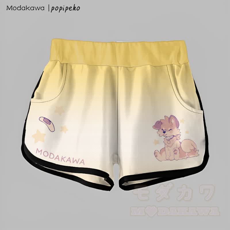 MODAKAWA X popipeko Gradient Tongue-out Puppy Graphic Shorts - Gelb & Weiß - 5XL - image 3