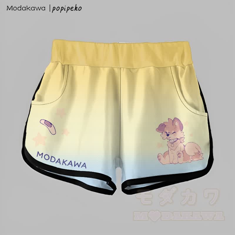 MODAKAWA X popipeko Gradient Tongue-out Puppy Graphic Shorts - Gelb & Blau - 5XL - image 2