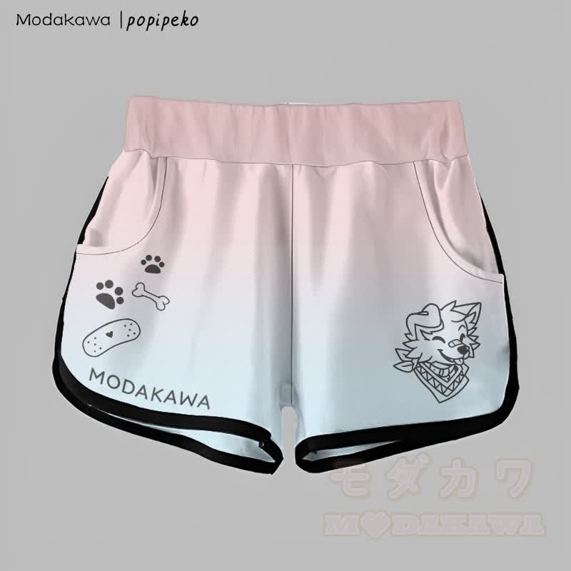 MODAKAWA X popipeko Gradient Smiling Puppy Graphic Shorts - Rosa & Blau - 5XL - image 2