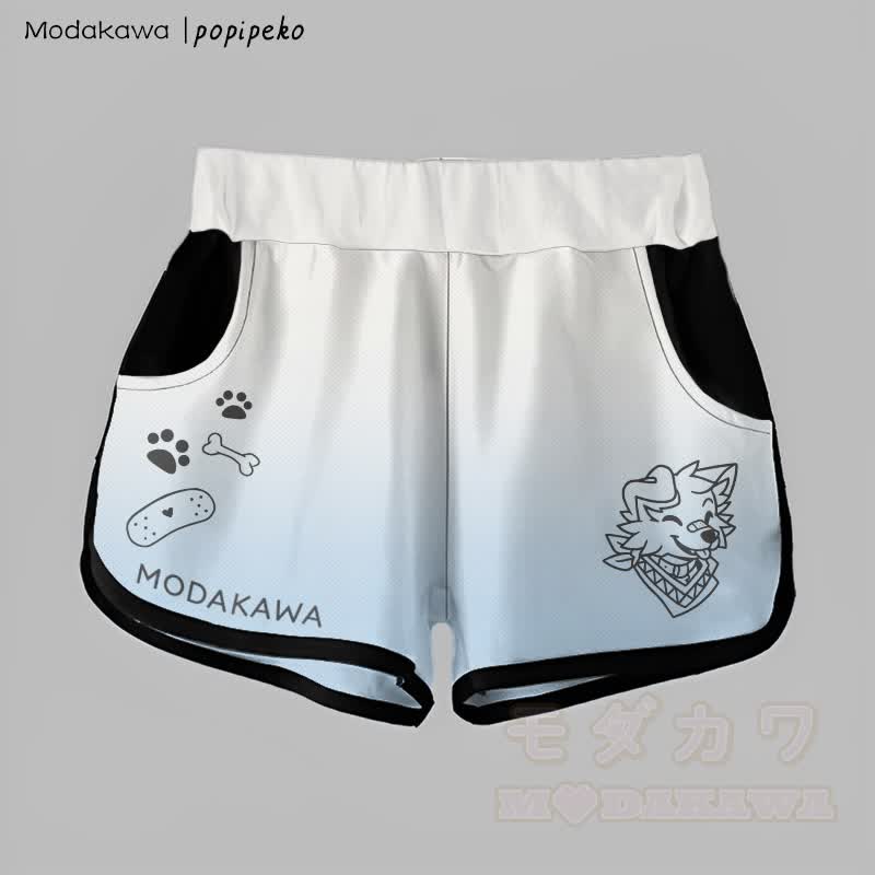 MODAKAWA X popipeko Gradient Smiling Puppy Graphic Shorts - Weiß & Blau - 5XL - image 1