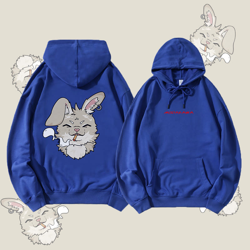 MODAKAWA Smoking Bunny Grafik Streetwear Pullover Hoodie - Royal Blue - 5XL - image 3