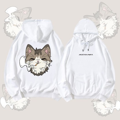 MODAKAWA Smoking Cat Grafik Streetwear Pullover Hoodie - White - 5XL - image 3