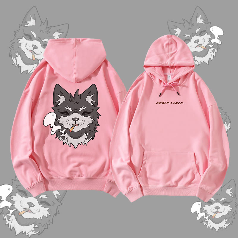 MODAKAWA Smoking Puppy Grafik Streetwear Pullover Hoodie - Pink - 5XL - image 3
