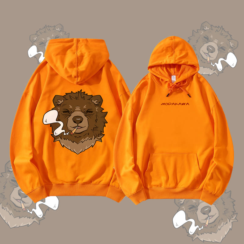 MODAKAWA Smoking Bear Grafik Streetwear Pullover Hoodie - Orange - 5XL - image 4