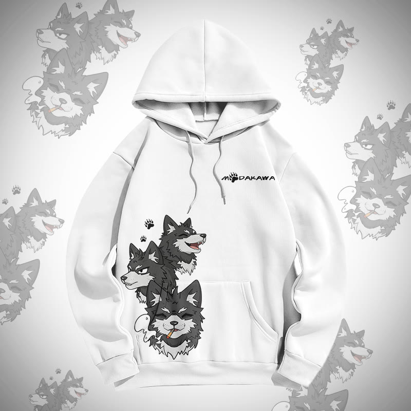 MODAKAWA Farbverlauf-Pullover-Hoodie mit fröhlichem Welpenmotiv - White - 5XL - image 3