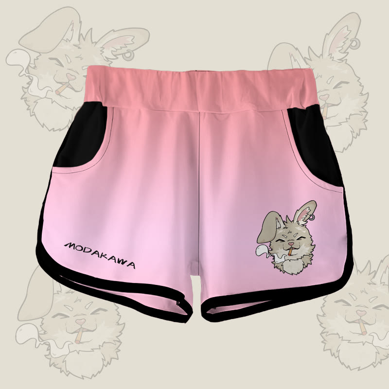 MODAKAWA Shorts mit Farbverlauf und Raucherhasen-Grafik - Pink - 5XL - image 1