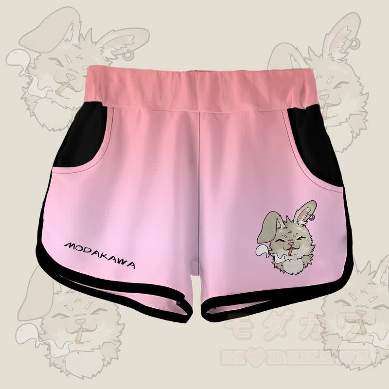 MODAKAWA Shorts mit Farbverlauf und Raucherhasen-Grafik - Rosa - 5XL - image 1