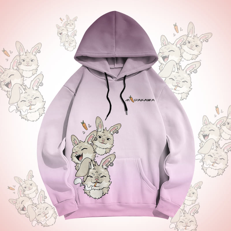 MODAKAWA Gradient Joyful Bunny Graphic Pullover Hoodie - Purple - 5XL - image 1