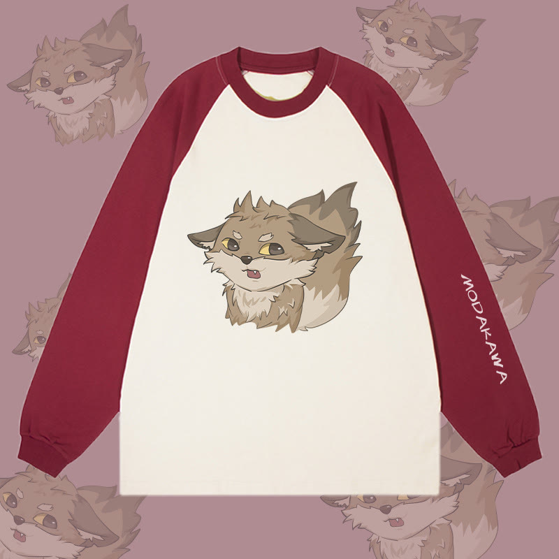 MODAKAWA Langarm-T-Shirt mit grauem Fuchs-Grafik Farben - Wine Red&Apricot - 4XL - image 1