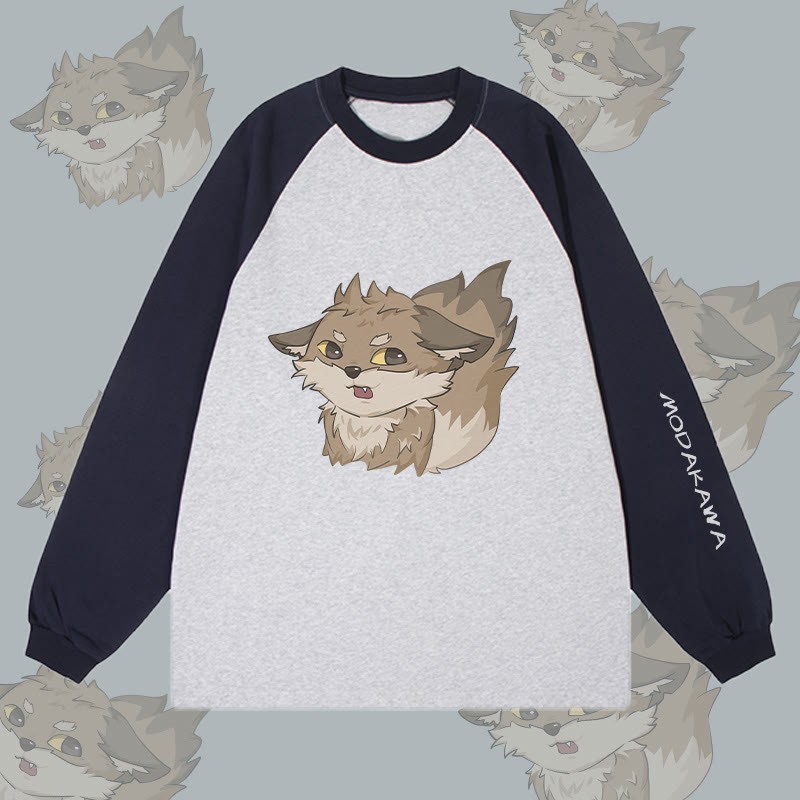 MODAKAWA Langarm-T-Shirt mit grauem Fuchs-Grafik Farben - Purplish Blue&Grey - 4XL - image 3