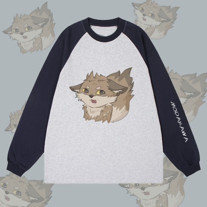 MODAKAWA Langarm-T-Shirt mit grauem Fuchs-Grafik Farben - Purplish Blue&Grey - 4XL - image 3